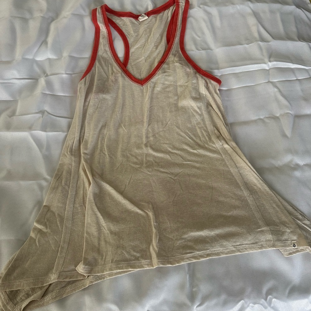 Volcom White Tank Top with Red Trim